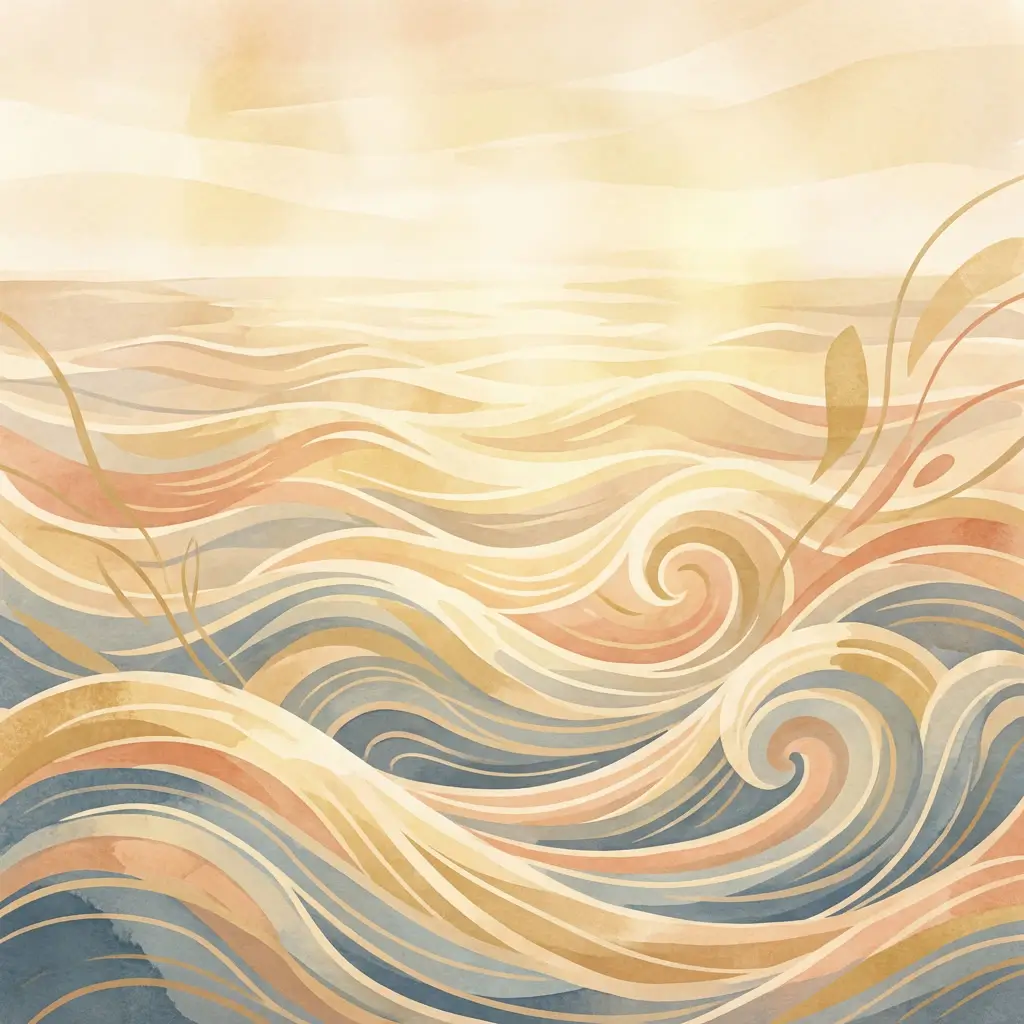 Calm ocean with gentle waves in warm golden light suggesting non-linear progression