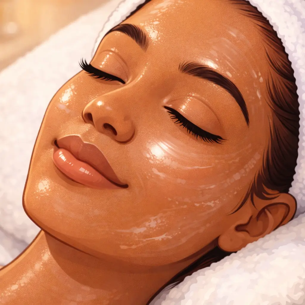 Clean calm skin with a thin layer of hydrating product in warm light