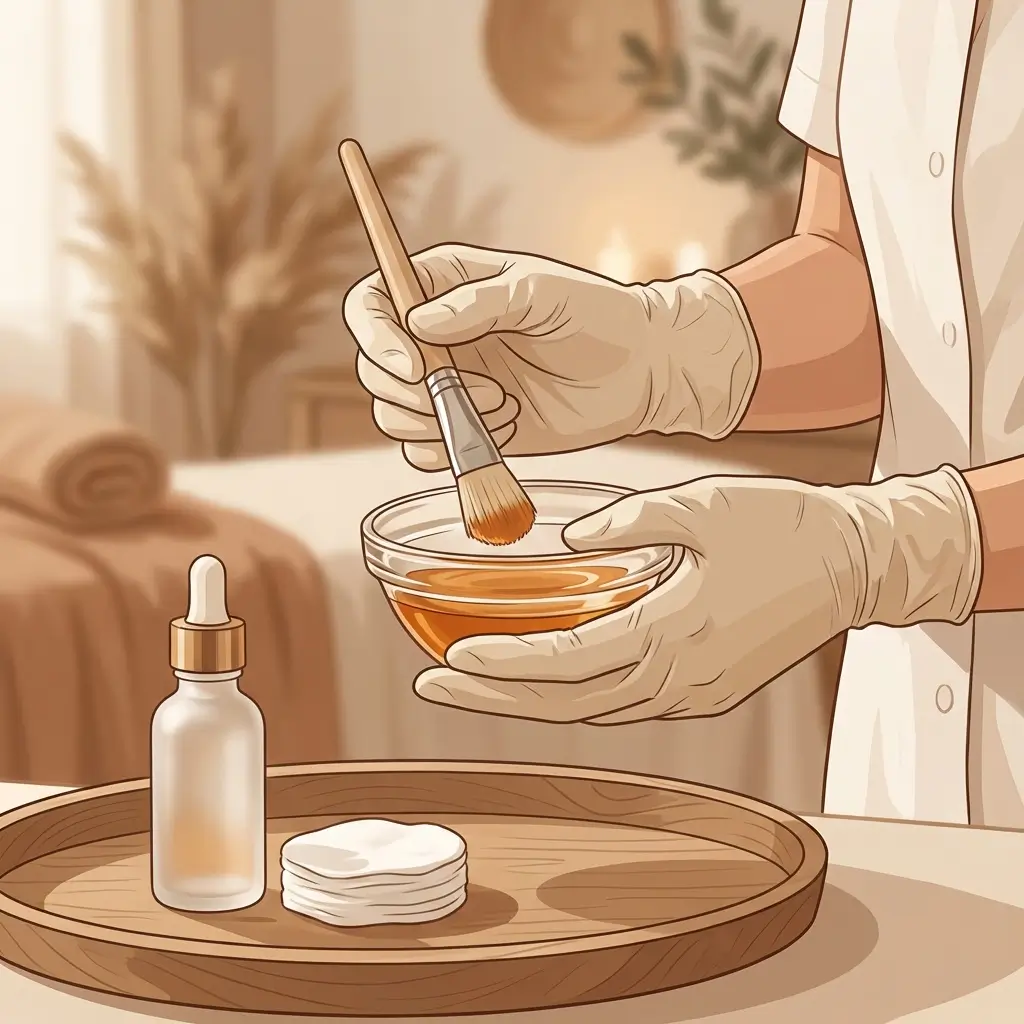 Clinician's hands preparing for a skin treatment