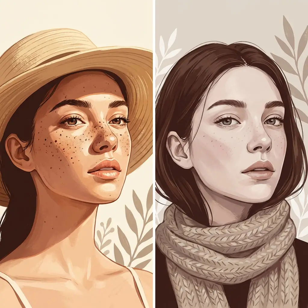Comparison showing freckles more prominent in summer light and lighter in winter