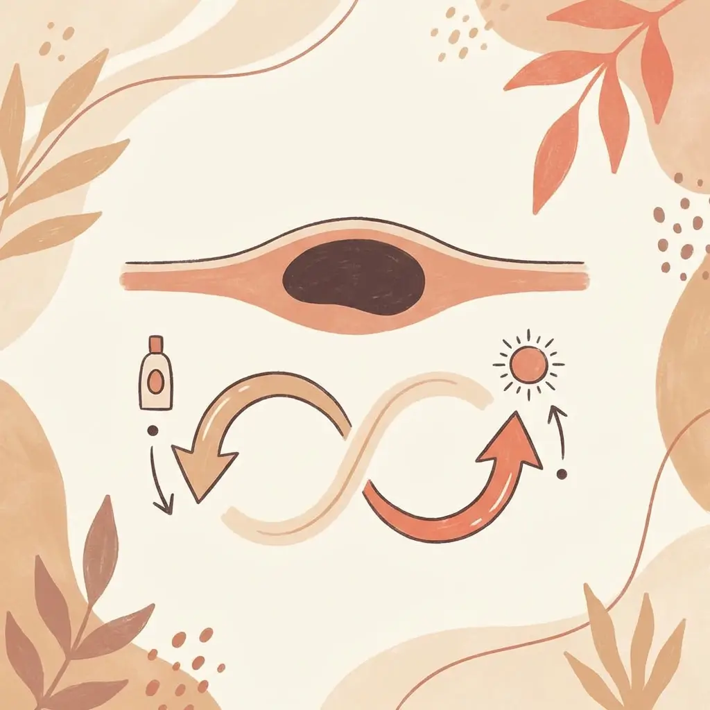 Conceptual illustration showing treatment clearing pigment while an active trigger continues producing it, resulting in no net change.