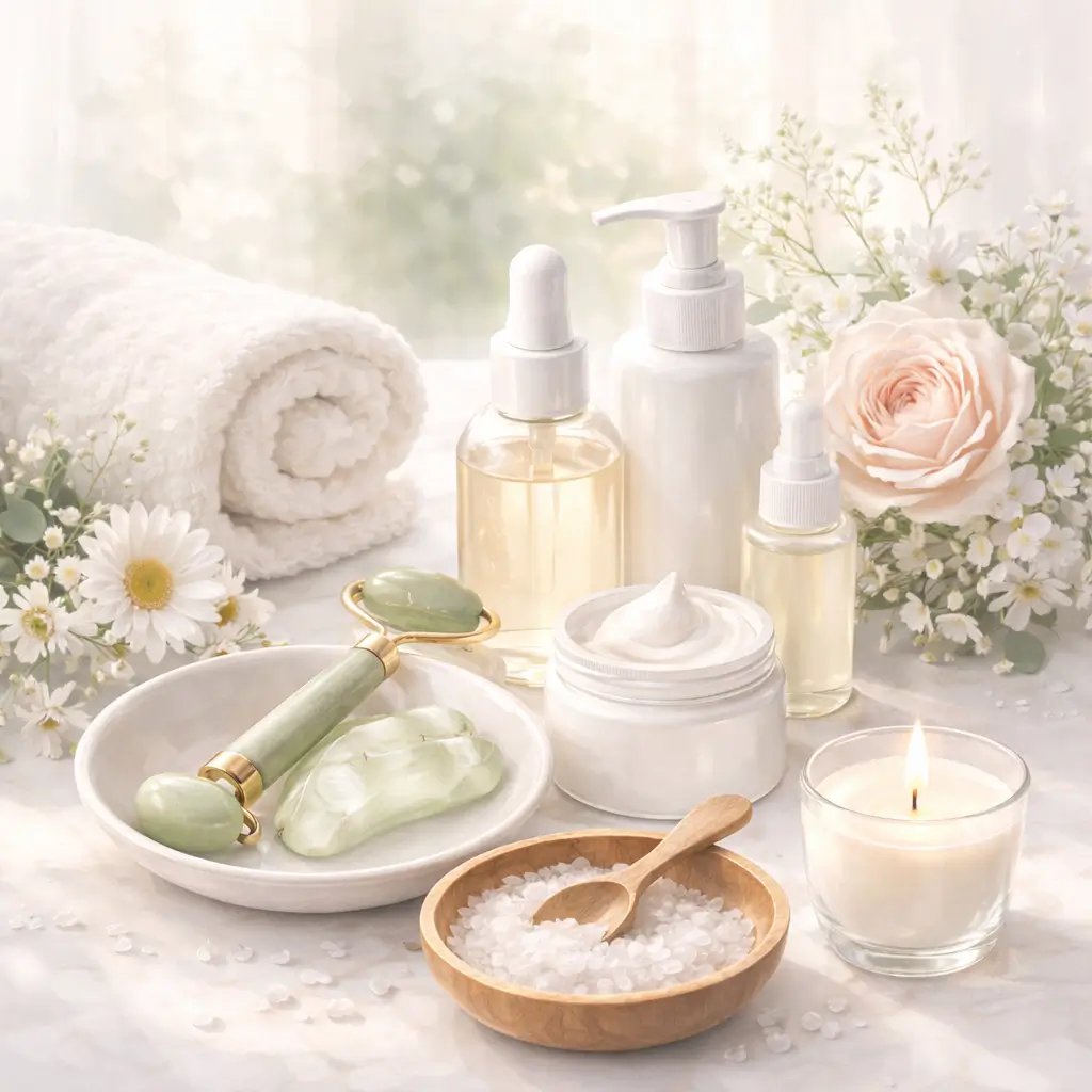 Gentle skincare in soft warm light