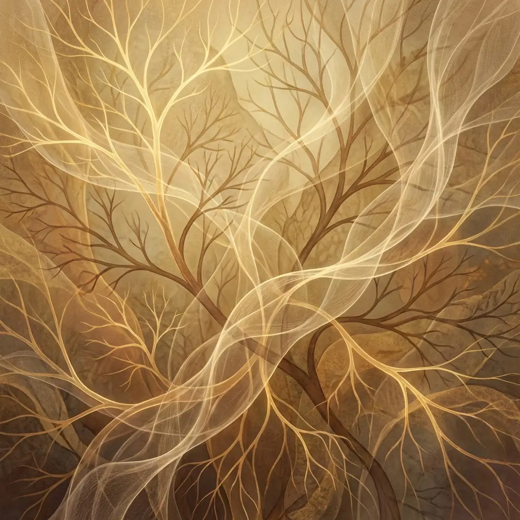 Interconnected patterns in warm natural light