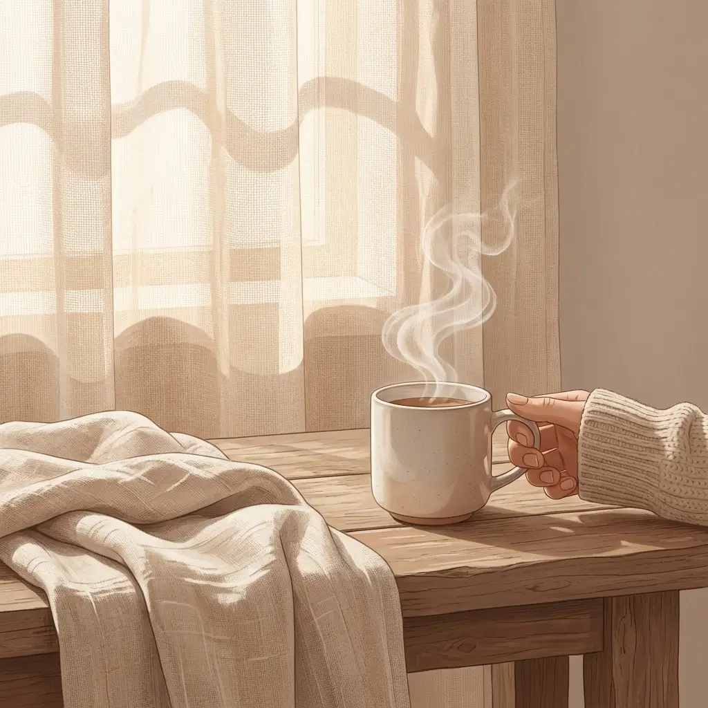 Soft warmth and light on a neutral surface