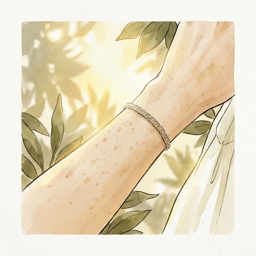 Sun spots visible on a woman's forearm in warm natural light