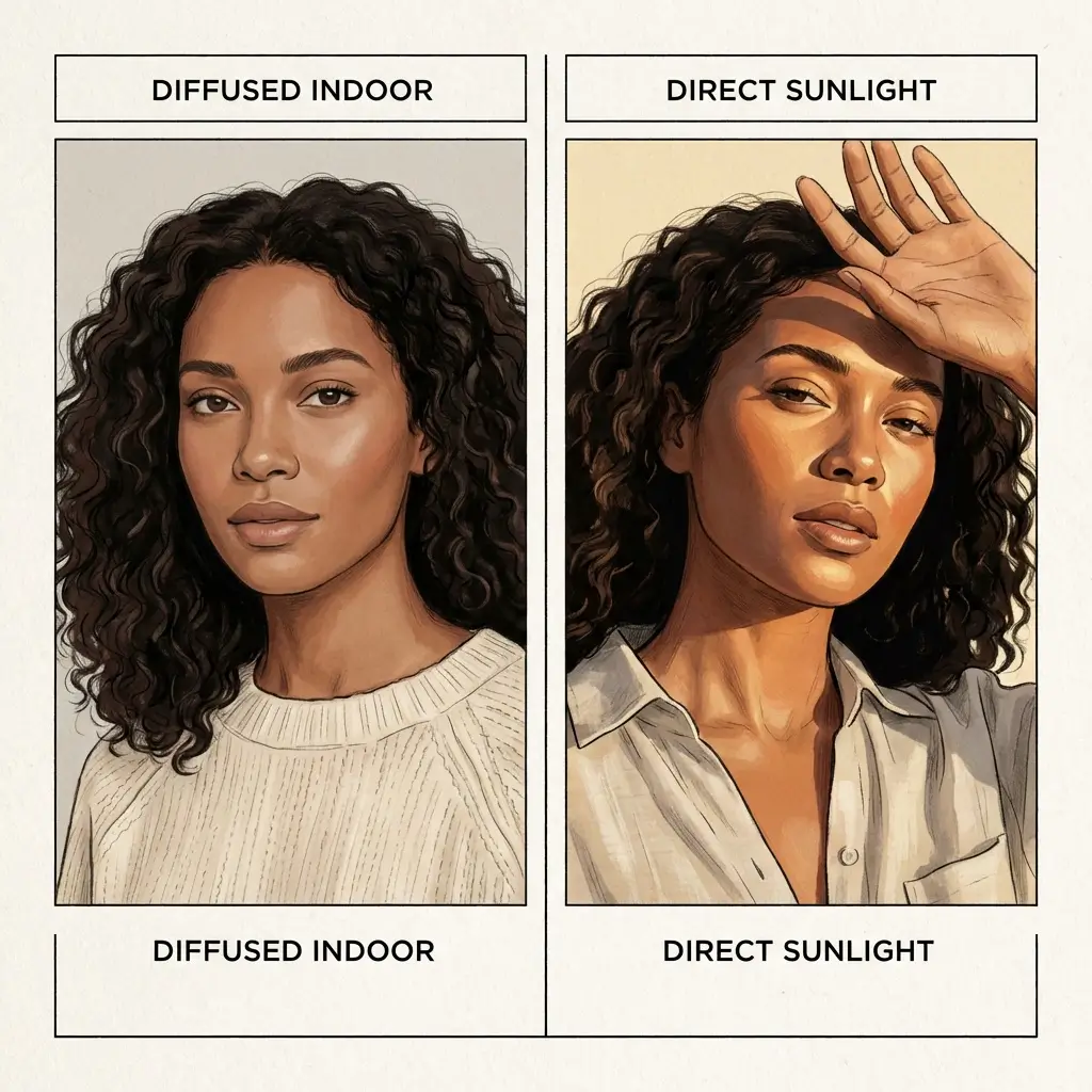 Two halves of the same face in different light conditions.