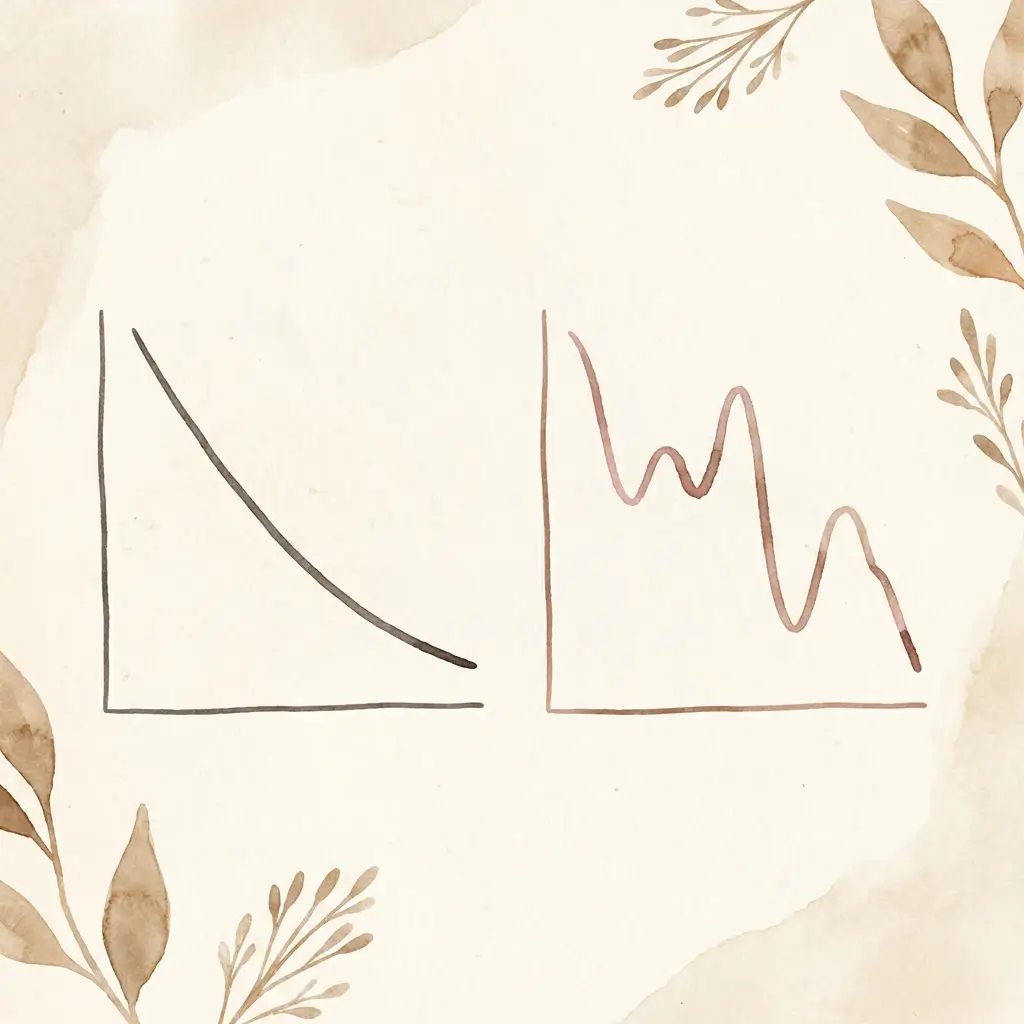 Two simple line graphs contrasting steady PIH fading with non-linear melasma progression