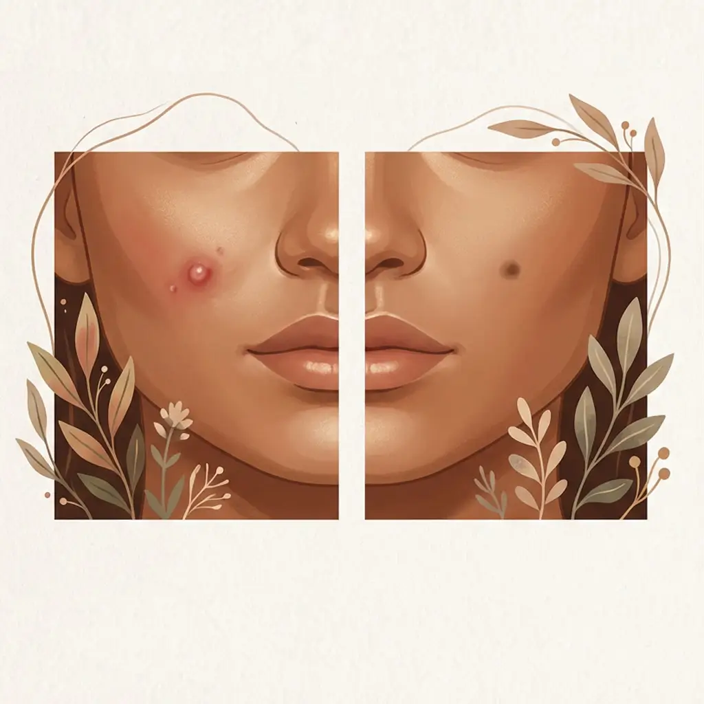 Two-stage view showing inflammation resolving into a flat dark mark