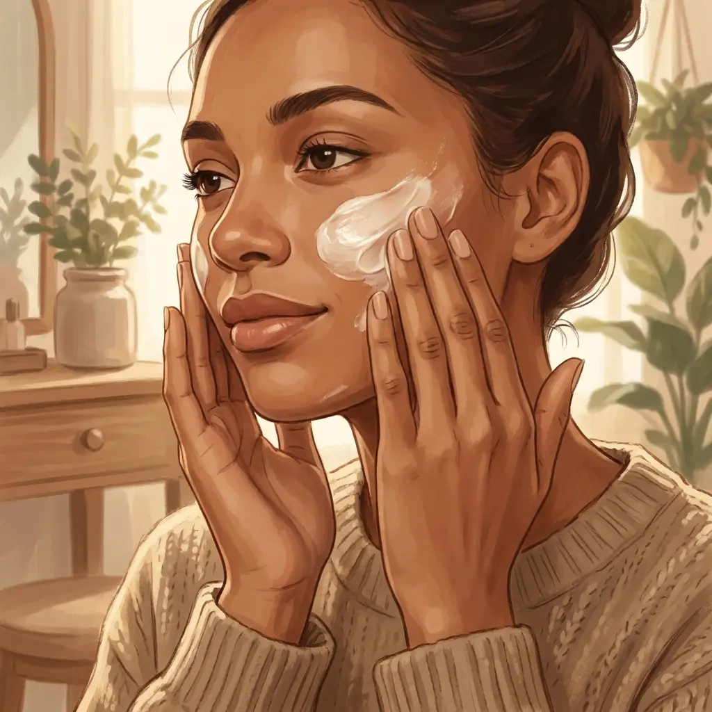 Woman applying a rich moisturiser to support skin barrier repair