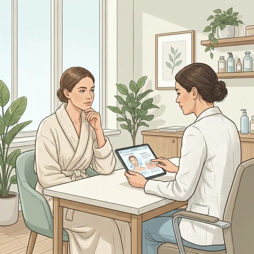 Woman in a thoughtful consultation moment