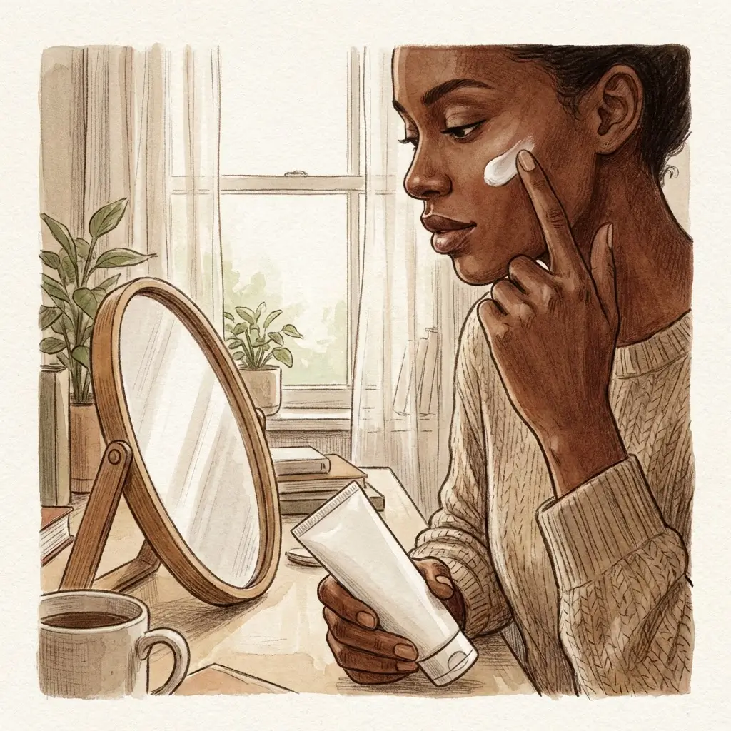 Woman reapplying sunscreen at her desk during the day 