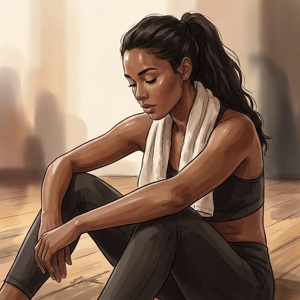 Woman resting on gym floor after workout