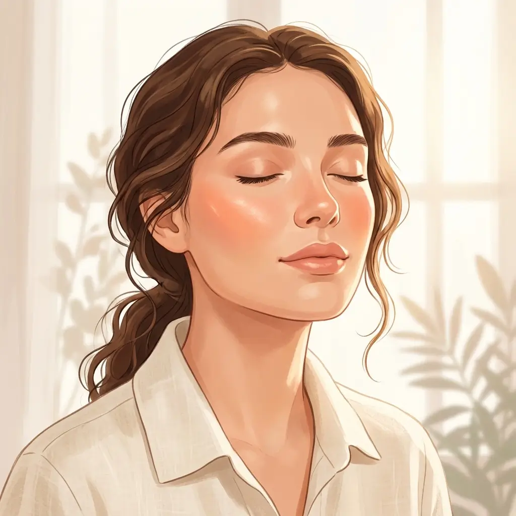 Woman's face with a calm, healthy glow