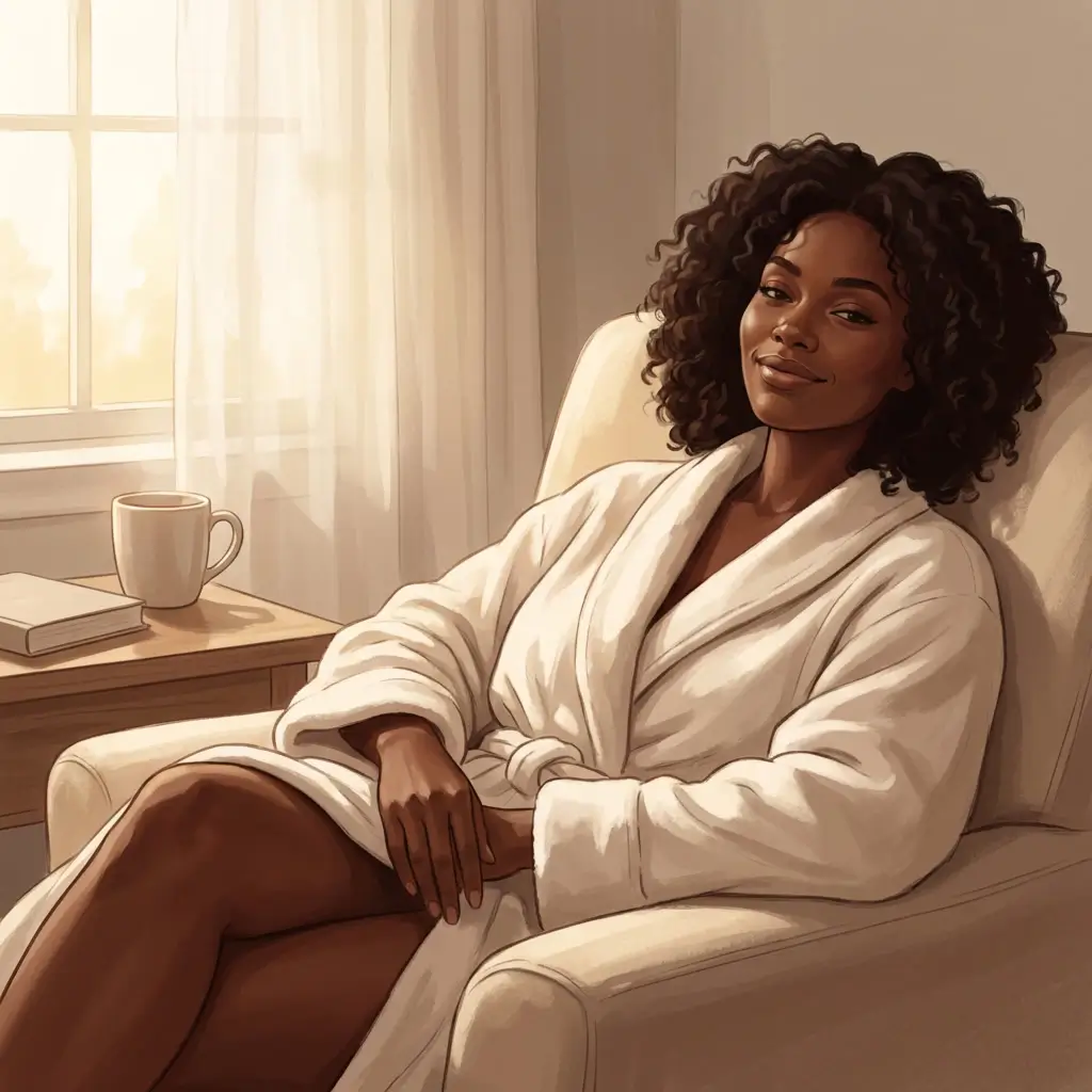 Woman with medium skin looking settled and pragmatic in natural light