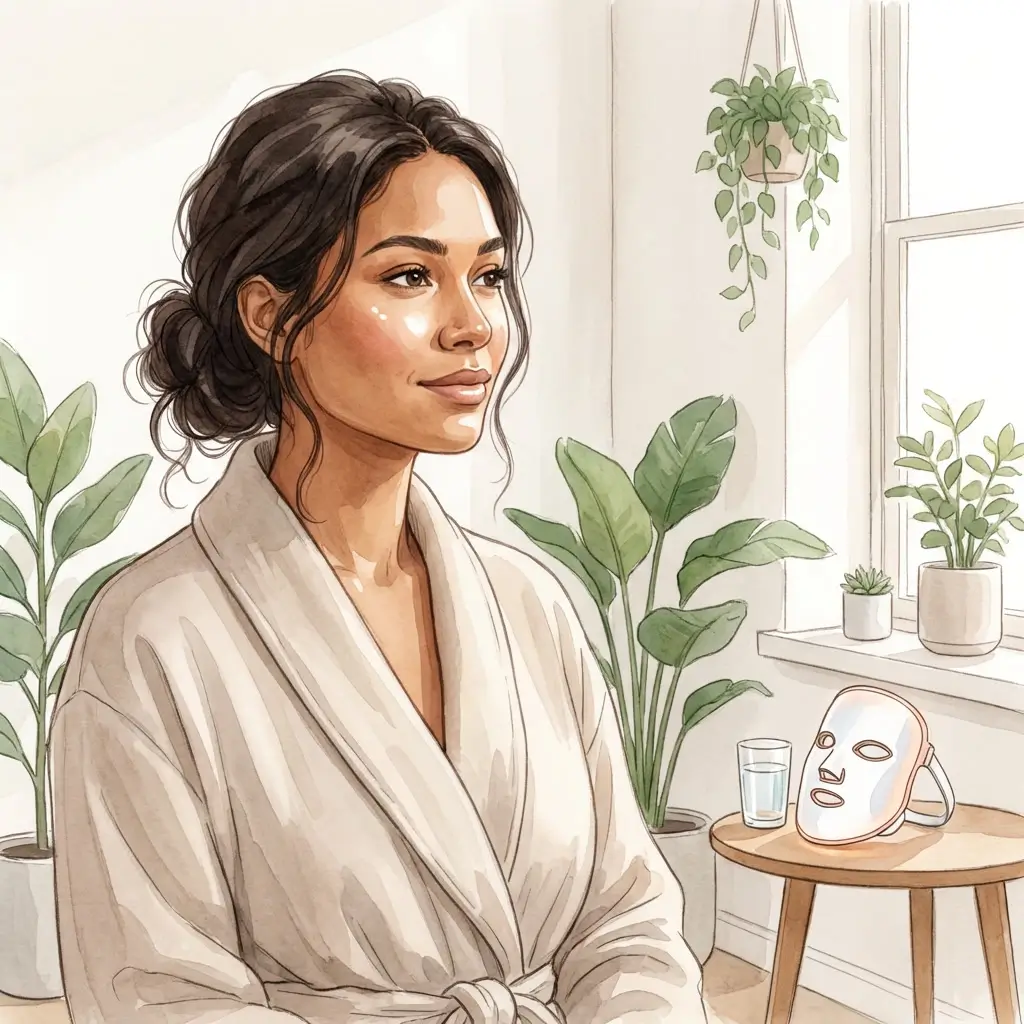 Woman with medium skin looking settled and pragmatic in natural light