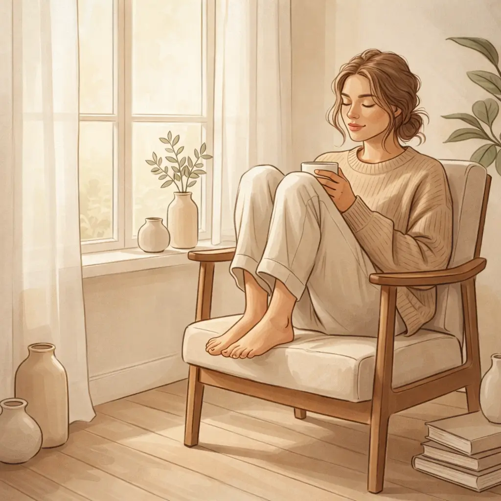 woman looking thoughtful and grounded