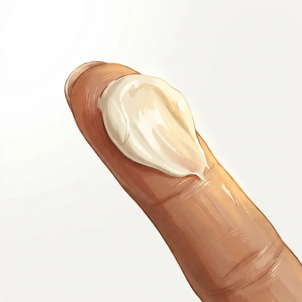 Fingertip with sunscreen ready for application